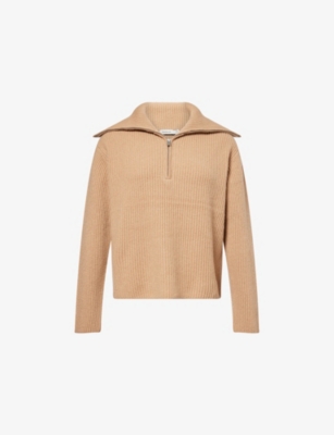 Simkhai Womens Camel Landry Half-zip Ribbed Cashmere Jumper In Brown
