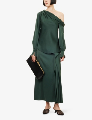 Simkhai Womens Park Slope Alice Asymmetric-neck Satin Top In Green