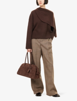 Simkhai Womens Chocolate Elson Round-neck Wool And Cashmere-blend Scarf Jumper Xs In Brown
