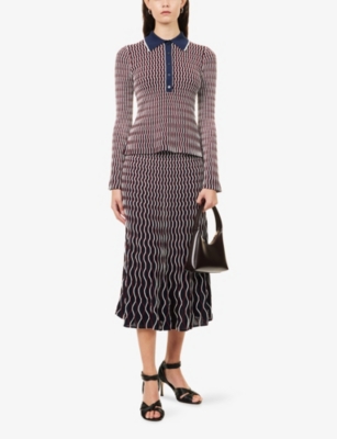 SIMKHAI: Colleen Stripe-Pattern Stretch-Knit Polo Top