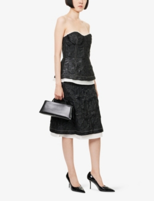 Simkhai Womens Black Vionna Floral-jacquard  Stretch-woven Midi Skirt In Black