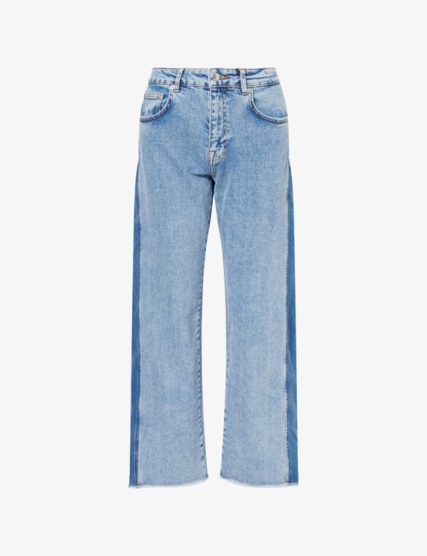 Contrast-Panel Straight-Leg Stretch-Denim Jeans