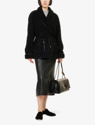 Simkhai Womens Black Kimia Tie-waist Faux-fur Jacket Xs In Black
