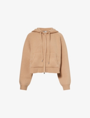Simkhai Womens Camel Dakota Cropped Wool-blend Hoodie In Brown