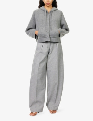Simkhai Womens Heather Grey Dakota Cropped Wool-blend Hoodie In Gray