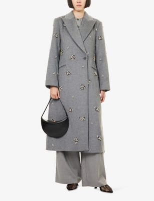 Simkhai Womens Heather Grey Gianni Embellished Wool-blend Coat In Gray