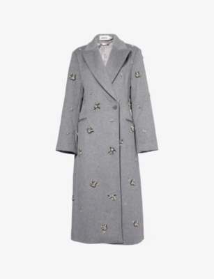 Simkhai Womens Heather Grey Gianni Embellished Wool-blend Coat In Gray