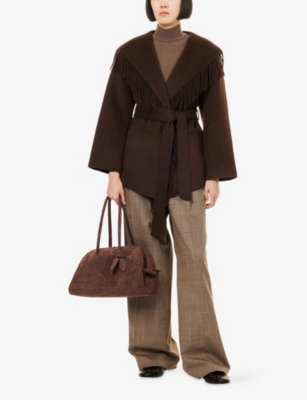 Simkhai Womens Chocolate Rowen Fringed Wool-blend Jacket In Brown