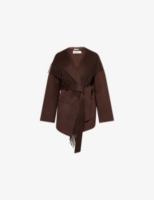 Simkhai Womens Chocolate Rowen Fringed Wool-blend Jacket In Brown