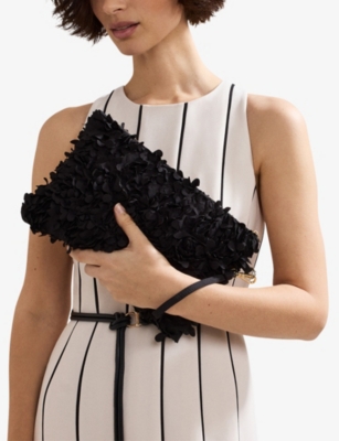 Phase Eight Womens Black Petal Textured Woven Clutch Bag In Black