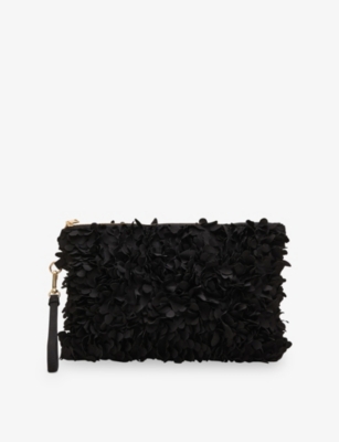 Phase Eight Womens Black Petal Textured Woven Clutch Bag