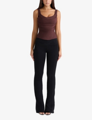 House Of Cb Womens Chocolate The Drape Neck Jersey Corset To In Brown