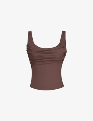 House Of Cb Womens Chocolate The Drape Neck Jersey Corset To In Brown