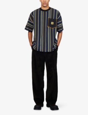 Carhartt Mens Nd Stripes, Blue Stripes Printed Cotton T-shirt Xxl In Black