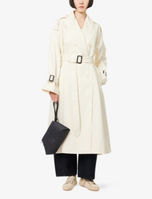 Givenchy Womens Double-breasted Belted Double Cotton-twill Trench Coat Ivory In White