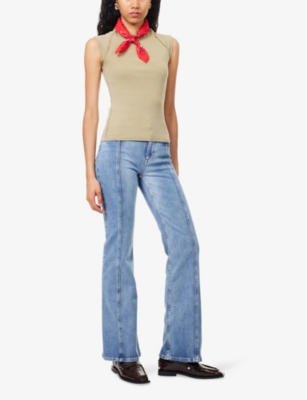Free People Womens Mid Stone We The Free Firecracker Flare Denim Jeans In Blue
