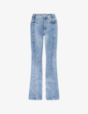Free People Womens Mid Stone We The Free Firecracker Flare Denim Jeans In Blue