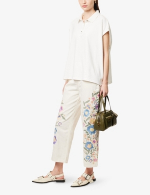 FREE PEOPLE: Willow Floral Embroidered Straight Denim Jeans