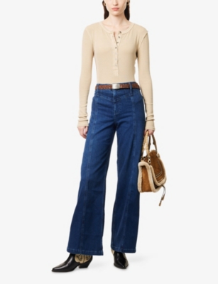 Free People Womens Lock And Key Libre Wide Leg Stretch-denim Jeans