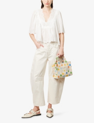 Free People Womens Milk Good Luck Mid-rise Barrel Denim Jeans In White