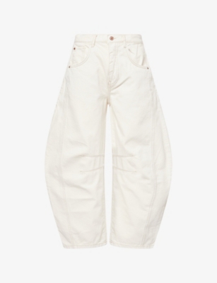 Free People Womens Milk Good Luck Mid-rise Barrel Denim Jeans In White