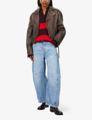 Free People Womens Ultra Light Beam Good Luck Barrel Cotton-blend Jeans In Blue
