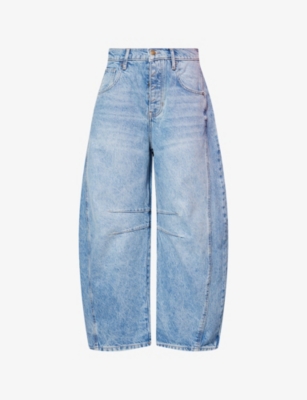 Free People Womens Ultra Light Beam Good Luck Barrel Cotton-blend Jeans In Blue
