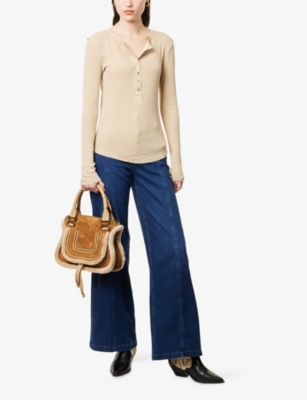 Free People Womens Semolina Jamie Henley Ribbed Cotton-jersey Top In Neutral