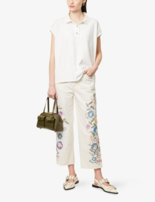 Free People Womens Ivory Keep On Sleeveless Cotton-jersey Polo Shirt In White