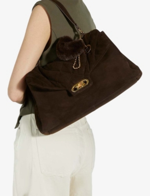 Dune Womens Dark Brown Suede Regency Large Suede Shoulder Bag In Brown