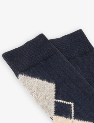 Sandro Womens  Argyle Rhinestone-embellished Stretch-knit Socks In Blue