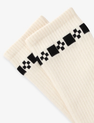 Sandro Mens Off White Embroidered-trim Ribbed Stretch-cotton Socks In Neutral