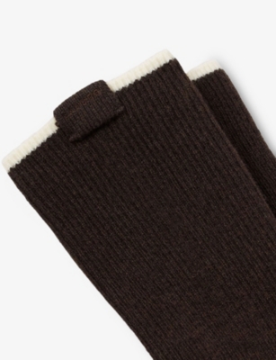 Sandro Womens Brown Two-tone Knee-high Wool And Cashmere-blend Socks In Brown