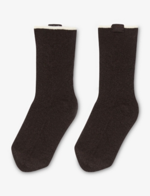 Sandro Womens Brown Two-tone Knee-high Wool And Cashmere-blend Socks In Brown