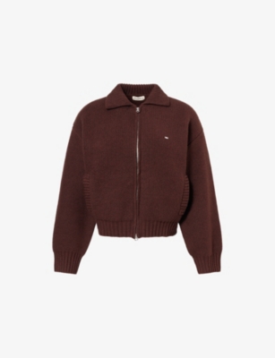 Adanola Womens  Logo-plaque Ribbed Knitted Bomber Jacket In Brown