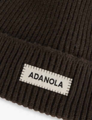 Adanola Womens Moss Green Brand-patch Ribbed Knitted Beanie In Gray