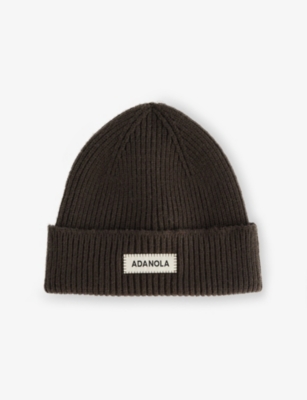Adanola Womens Moss Green Brand-patch Ribbed Knitted Beanie In Gray