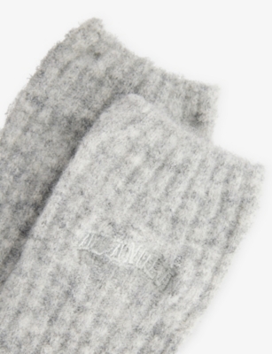 Adanola Womens Light Grey Melange Embroidered-logo Ribbed Knit Socks In Gray