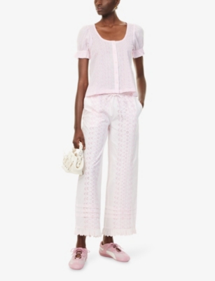 Damson Madder Womens Prim Embroidered Cotton-poplin Top Baby Pink In Pink