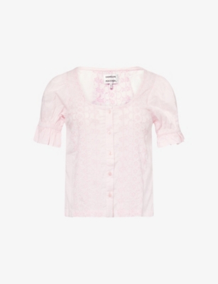 Damson Madder Womens Prim Embroidered Cotton-poplin Top Baby Pink In Pink