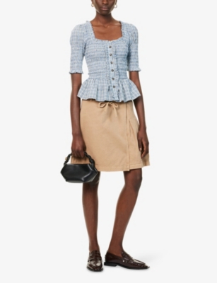 Damson Madder Womens Tan Kat Kilt Wrap-front Denim Midi Skirt In Neutral