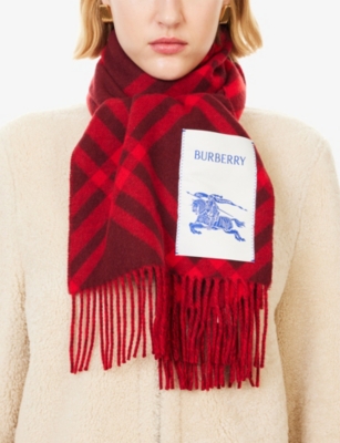 Burberry Womens Oxblood Red Check Cashmere Scarf In Burgundy