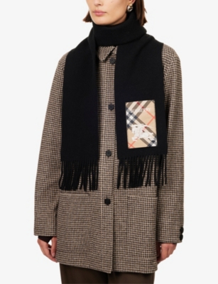 BURBERRY: Check Label Cashmere Scarf