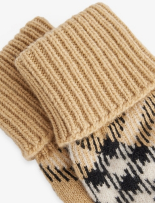 Burberry Womens Check-print Cashmere-blend Gloves Sand In Sand
