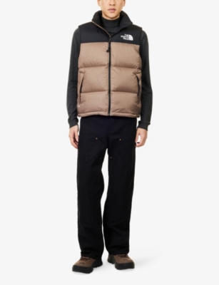 The North Face Mens Medium Beige 1996 Retro Nuptse Brand-embroidery Shell-down Vest Xxl In Brown