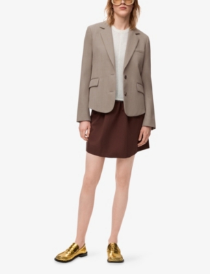 Loewe Womens Beige Melange Tailored Ruched-back Wool-blend Jacket In Animal Print