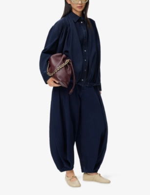 Loewe Womens Dark Indigo Draped Balloon-leg Denim Jeans In Purple