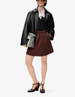 Loewe Womens Coffee Belted Cotton-silk Midi Skirt In Brown