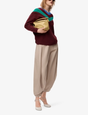 Loewe Womens Beige Draped Wide-leg Cotton-silk Blend Trousers In Neutral