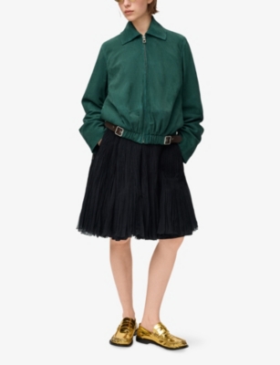 Loewe Womens Green Belted Suede Jacket In Multi